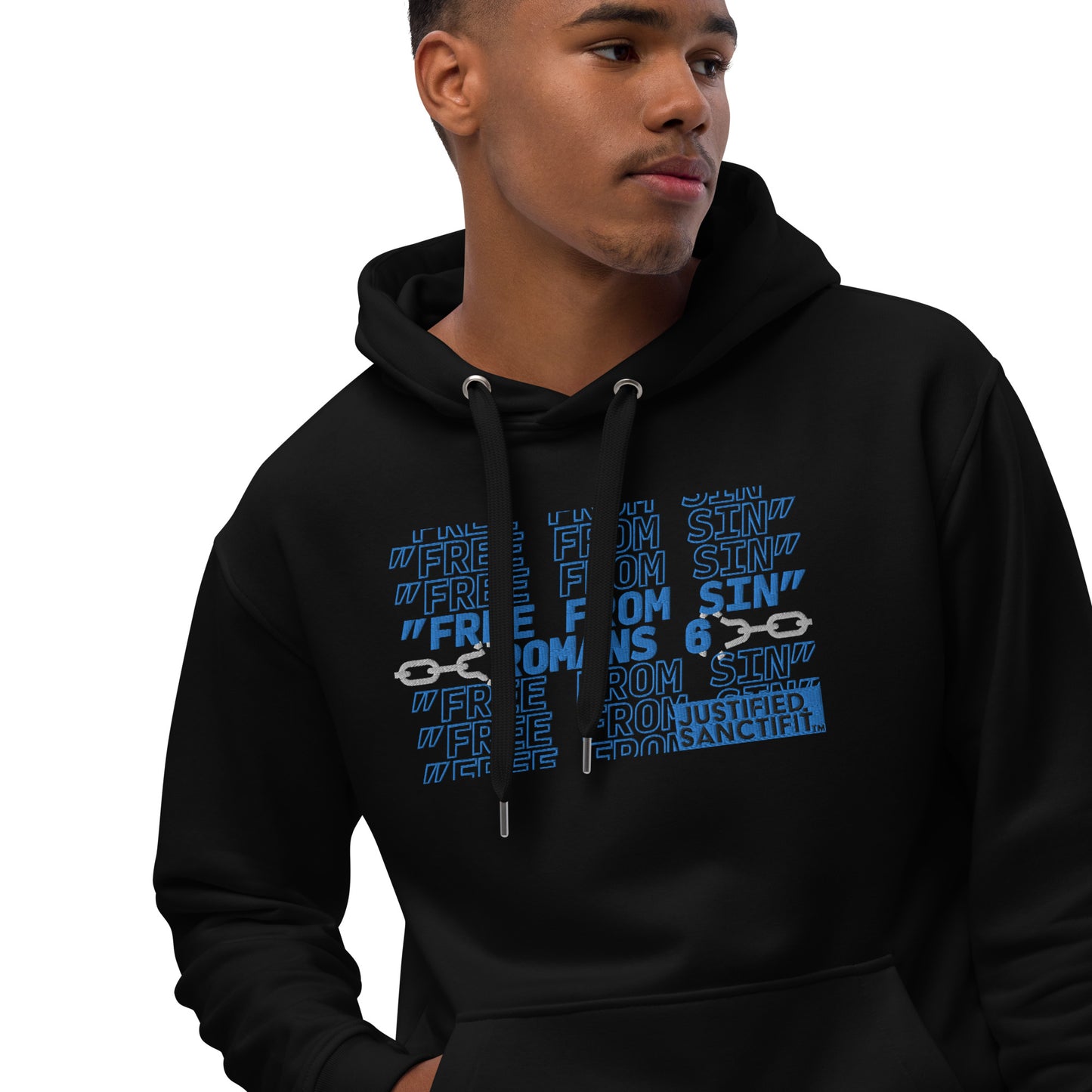 Free From Sin Blue Embroidered Premium eco hoodie