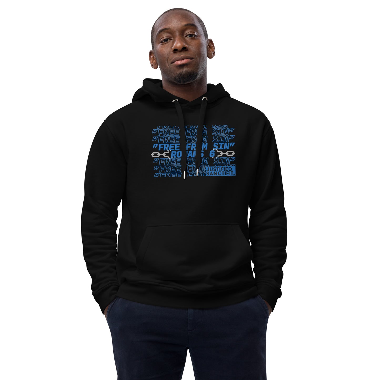 Free From Sin Blue Embroidered Premium eco hoodie