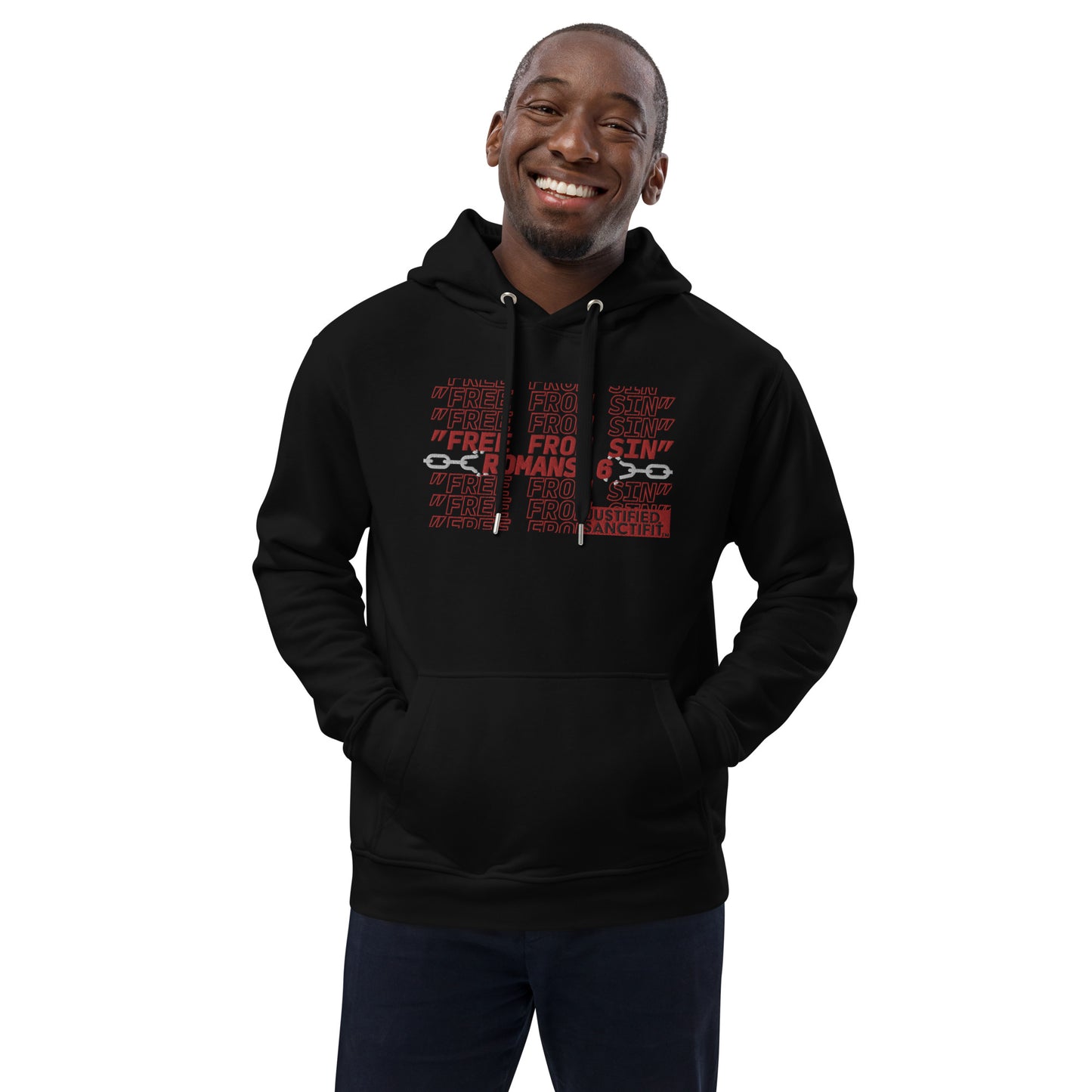 Free From Sin Red Embroidered Premium eco hoodie