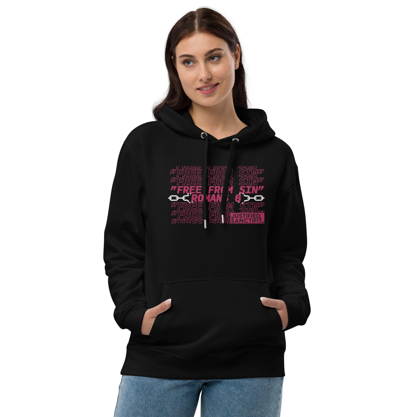 Free From Sin Pretty Pink Embroidered Premium eco hoodie