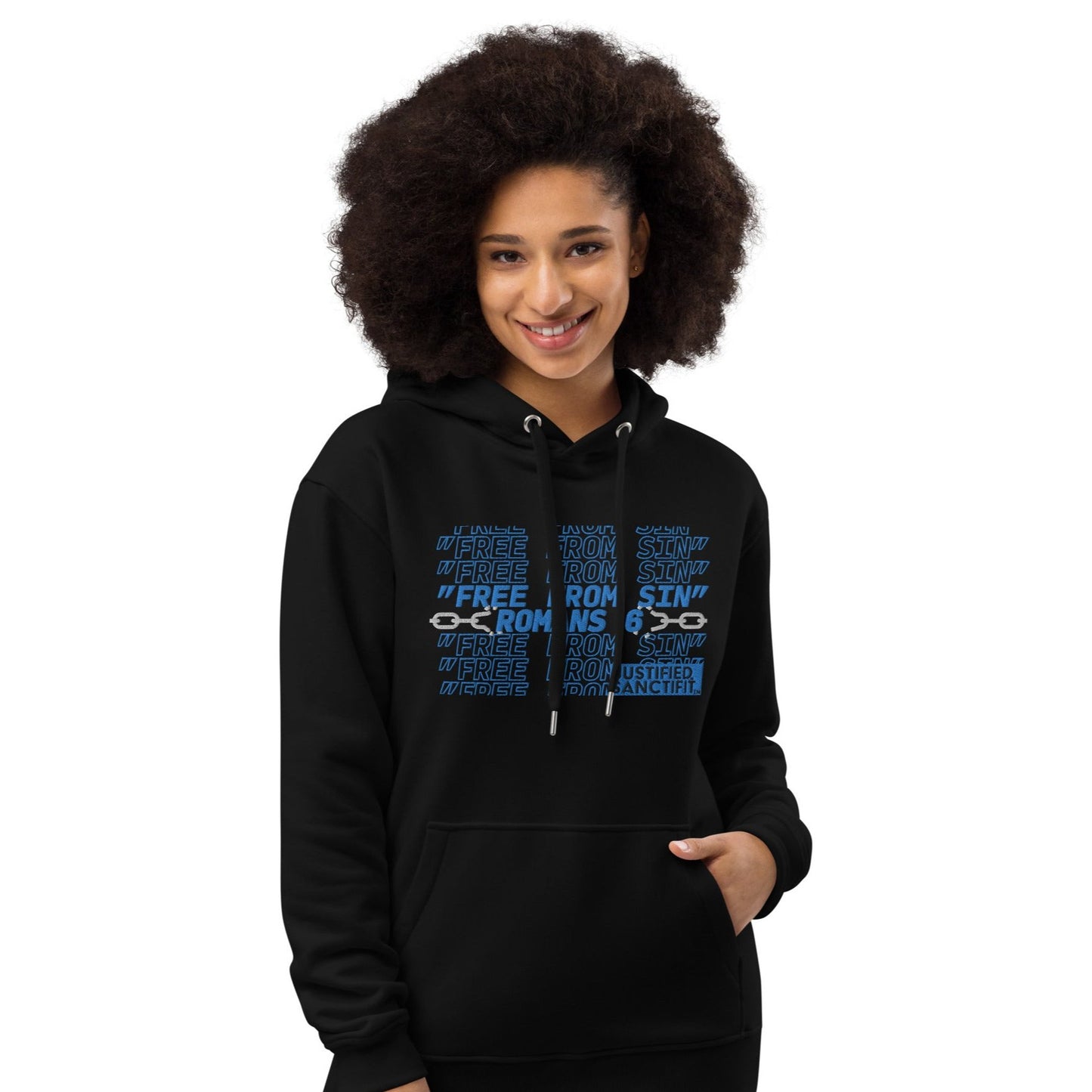 Free From Sin Blue Embroidered Premium eco hoodie