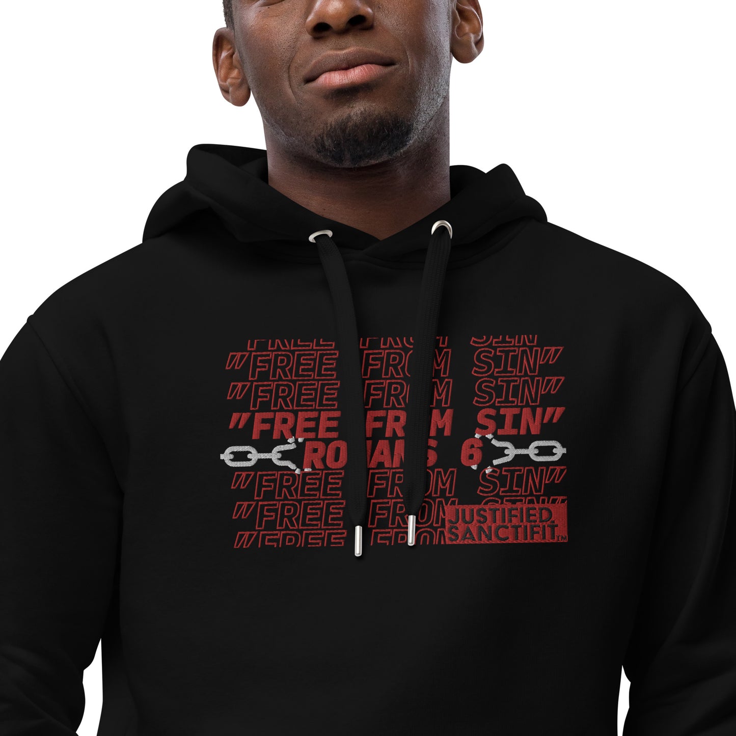 Free From Sin Red Embroidered Premium eco hoodie