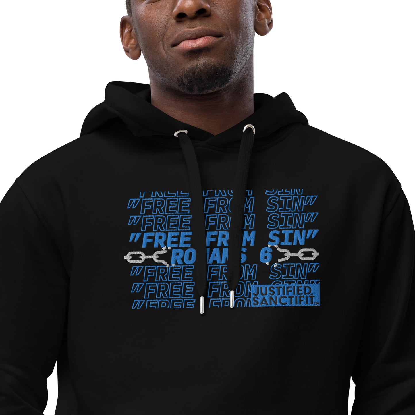 Free From Sin Blue Embroidered Premium eco hoodie