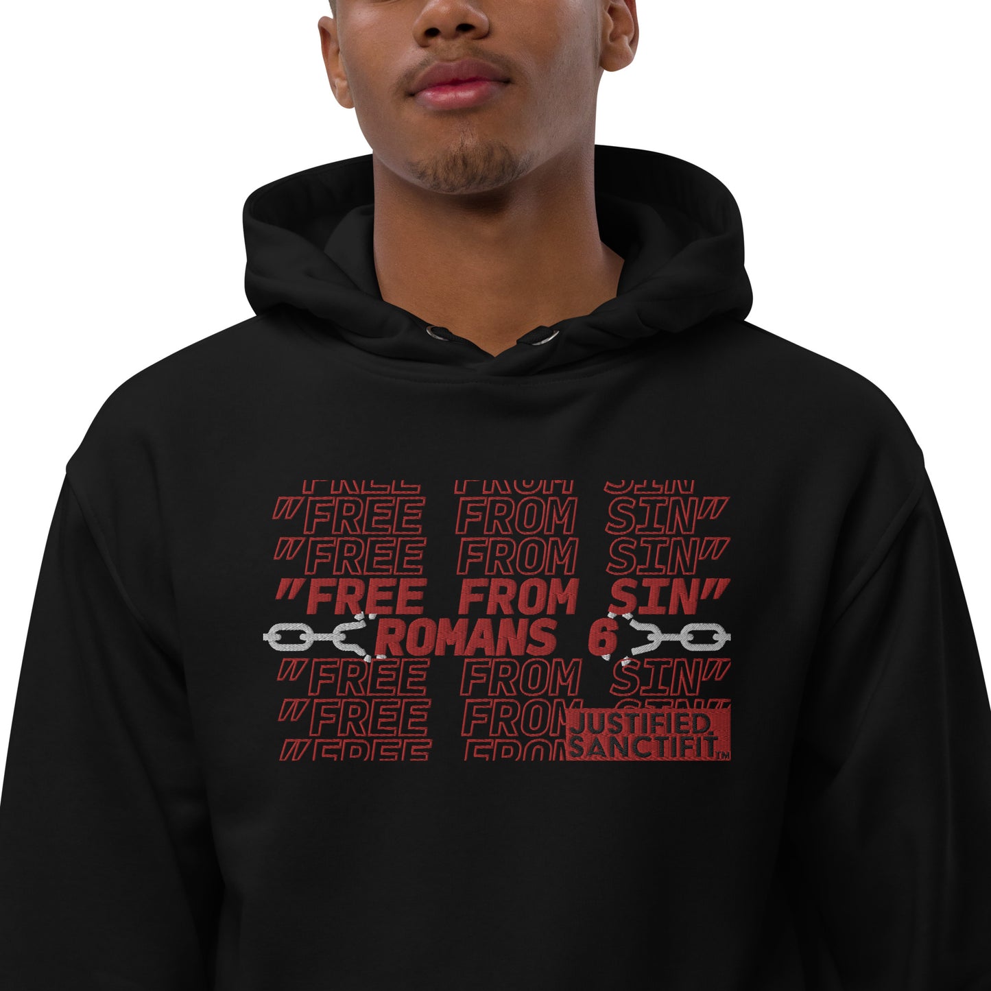 Free From Sin Red Embroidered Premium eco hoodie