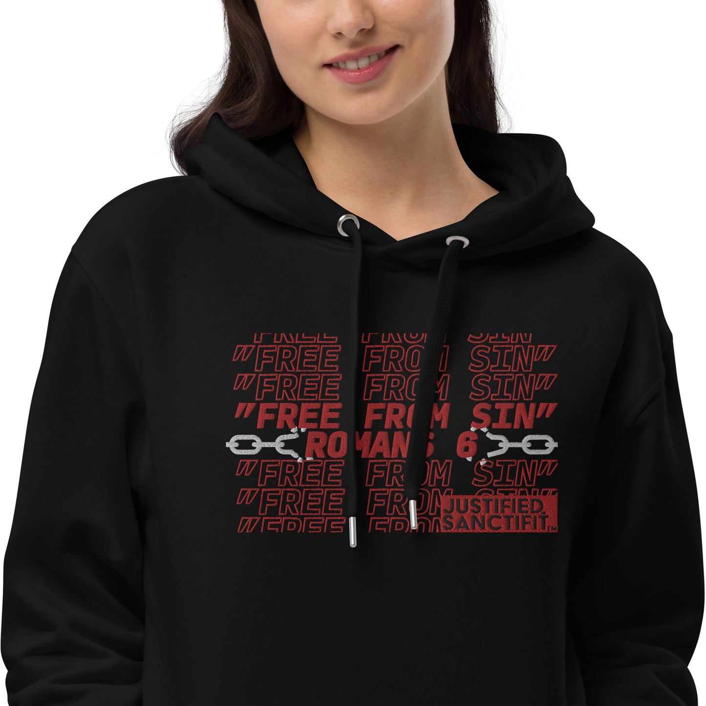 Free From Sin Red Embroidered Premium eco hoodie