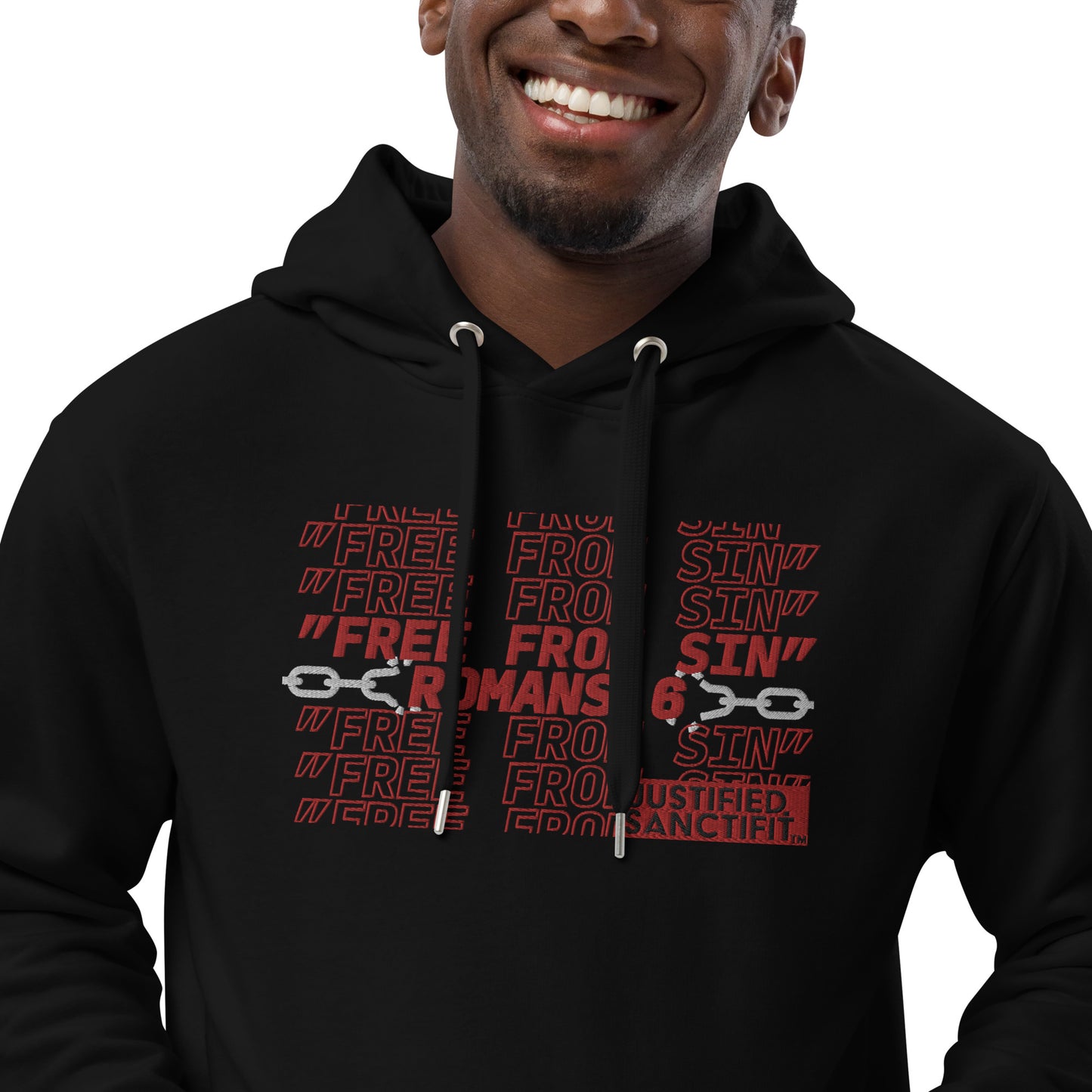 Free From Sin Red Embroidered Premium eco hoodie