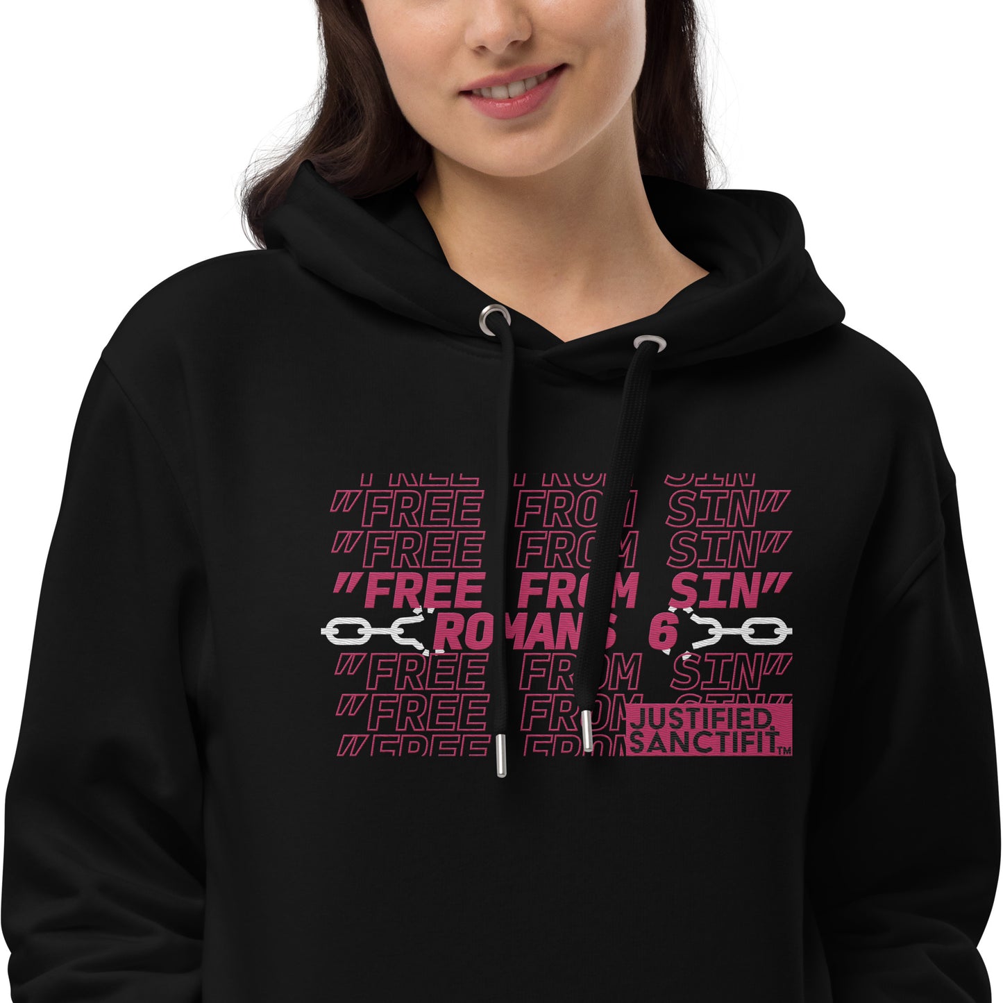 Free From Sin Pretty Pink Embroidered Premium eco hoodie