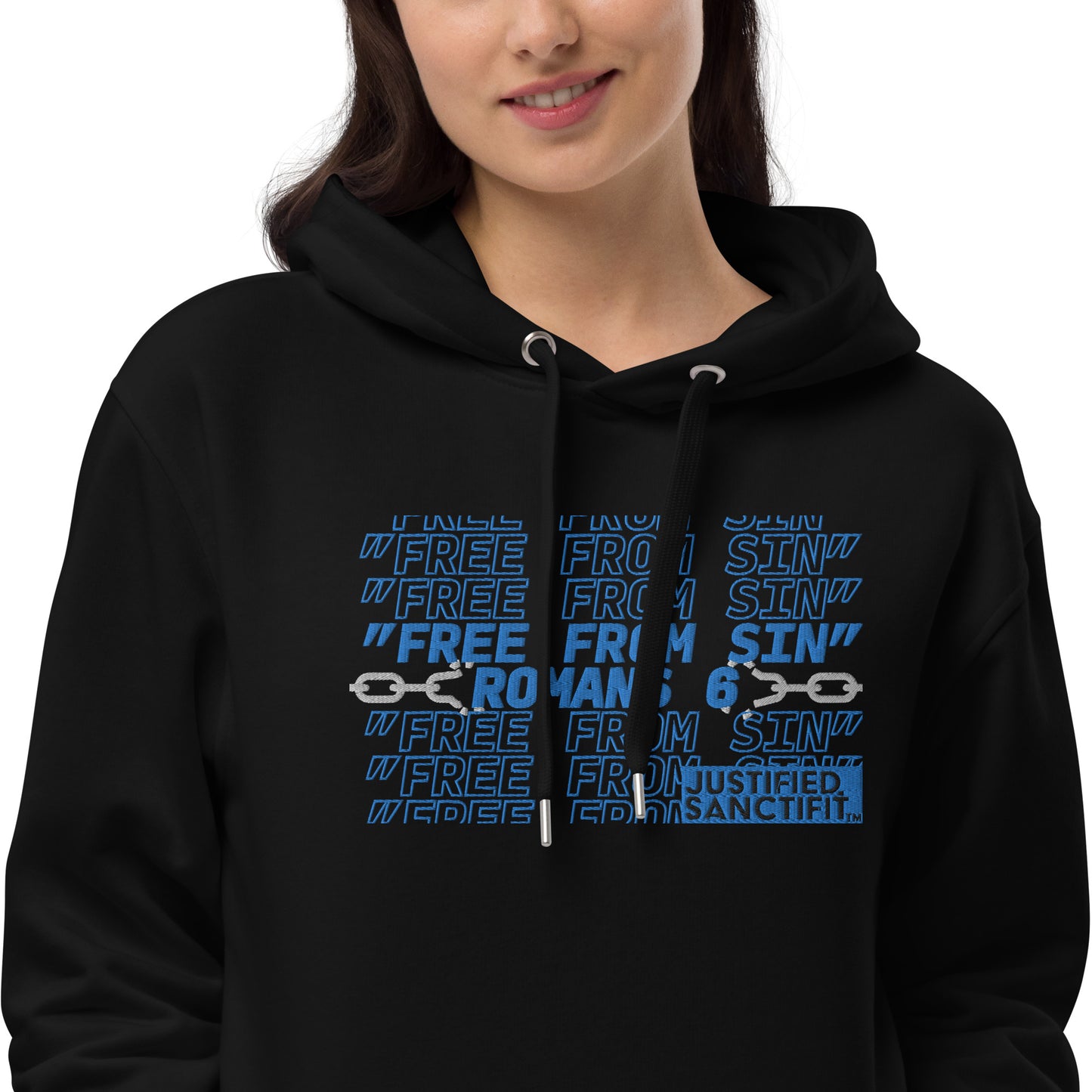 Free From Sin Blue Embroidered Premium eco hoodie